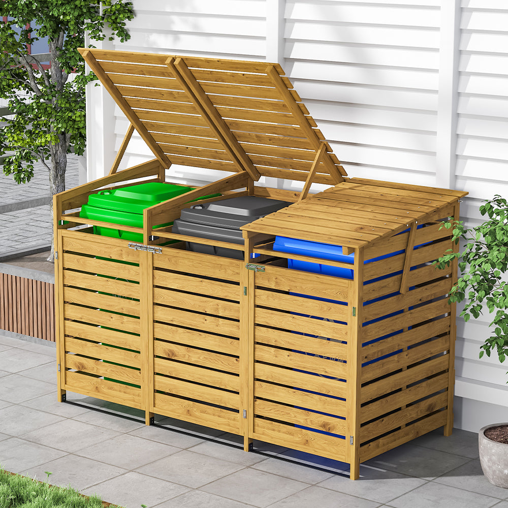 7x3ft brown spruce wood outdoor bin storage shed for garden waste and recycling bins