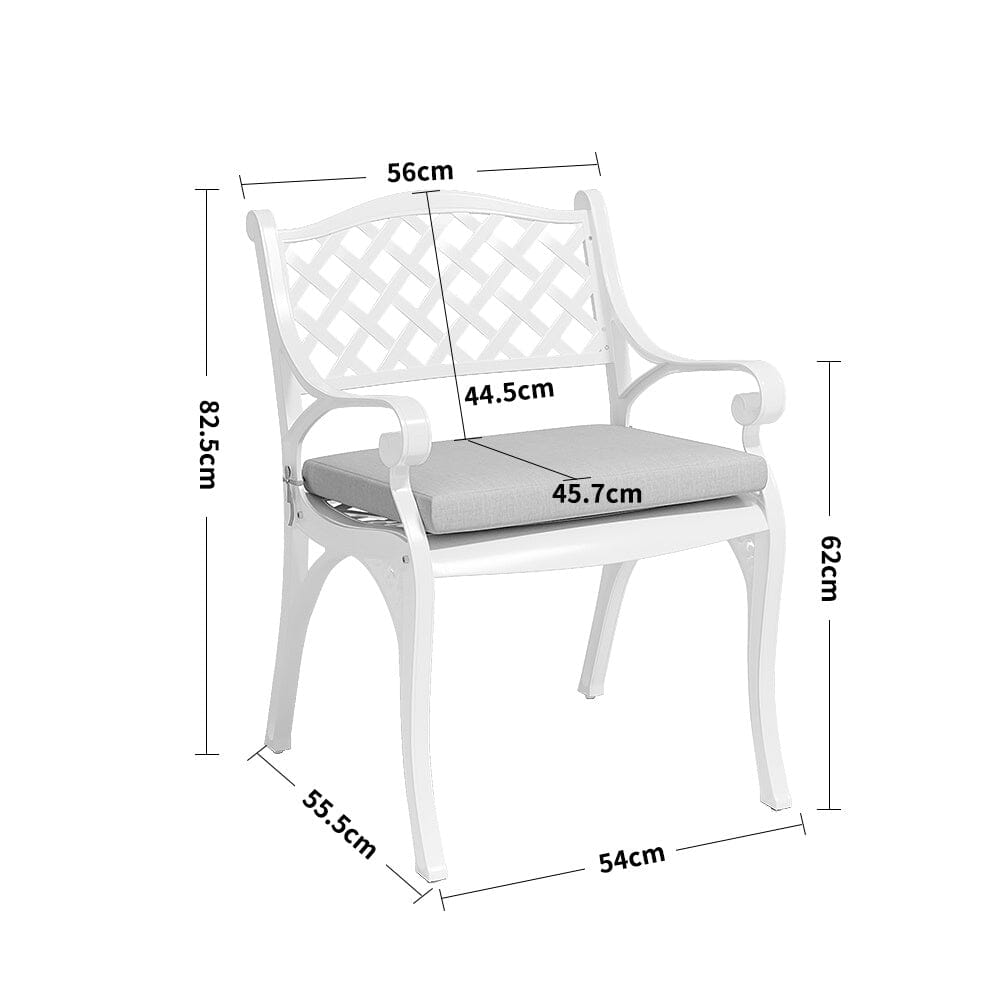 Set of 2 Garden Chairs Cast Aluminium Armchairs with Cushion Patio Side Chairs Living and Home