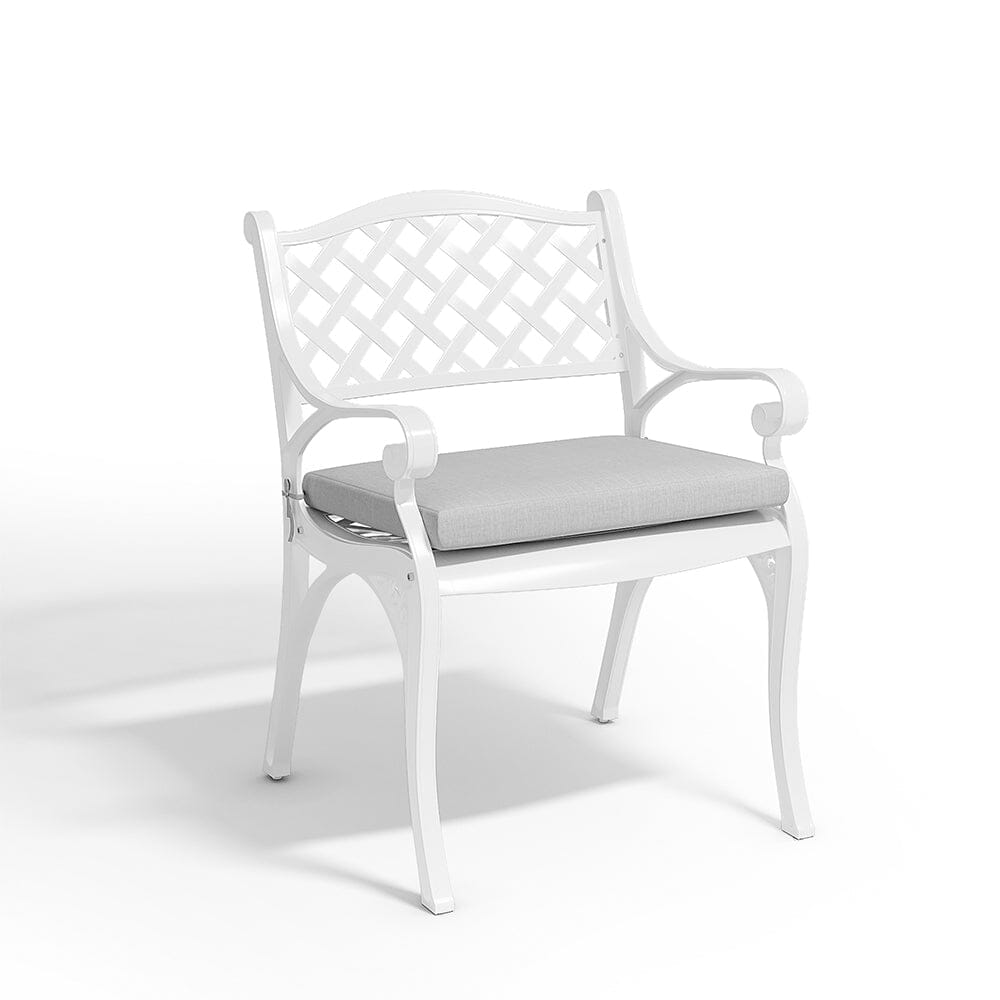 Set of 2 Garden Chairs Cast Aluminum Seating with Cushion Patio Side Chairs Living and Home White