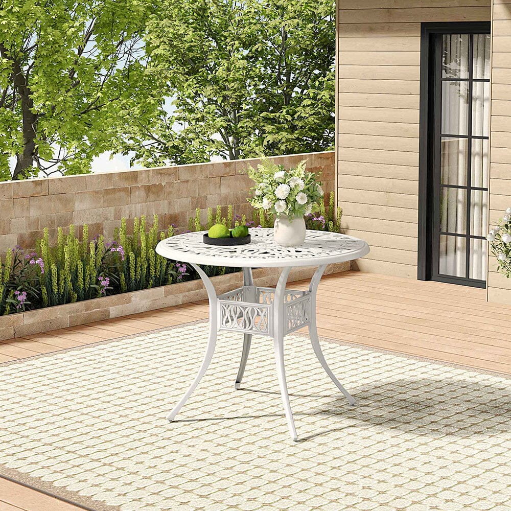 Garden Bistro Table Round Hollow Table with Parasol Hole Garden Dining Tables Living and Home White