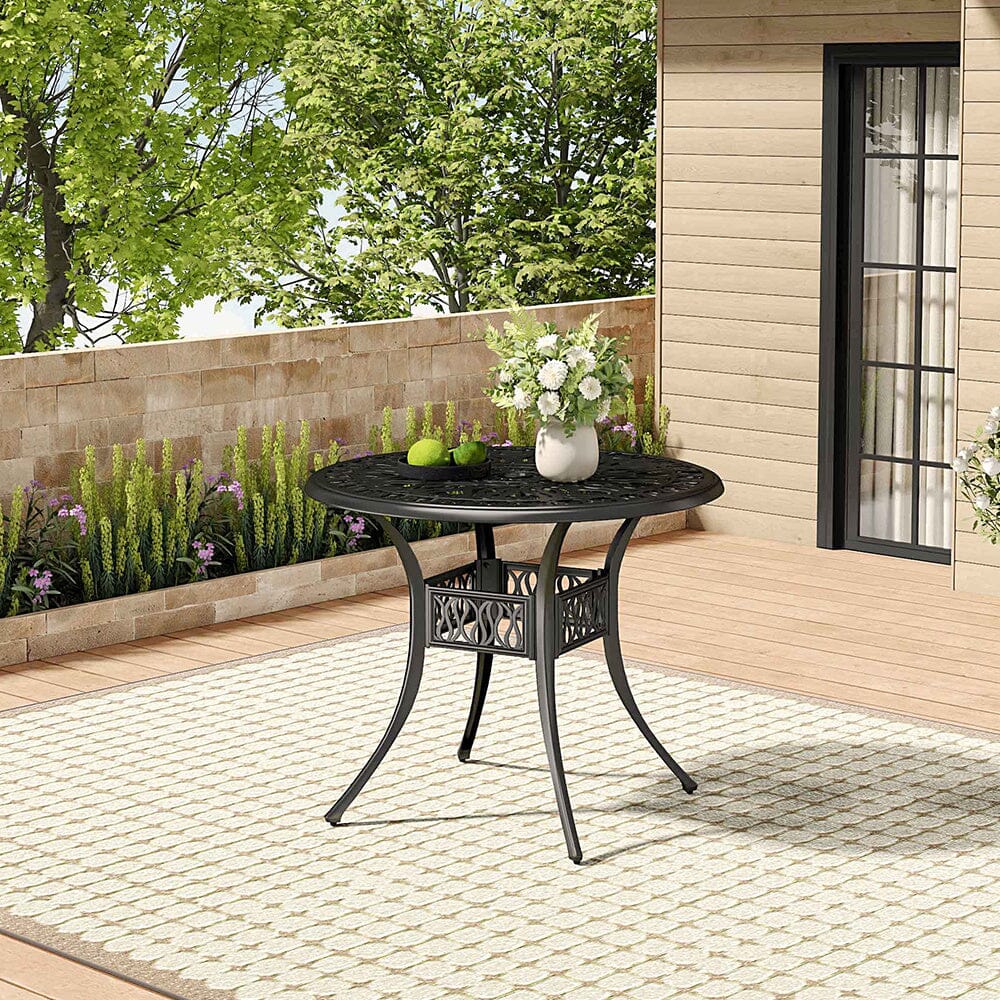 Garden Bistro Table Round Hollow Table with Parasol Hole Garden Dining Tables Living and Home Black