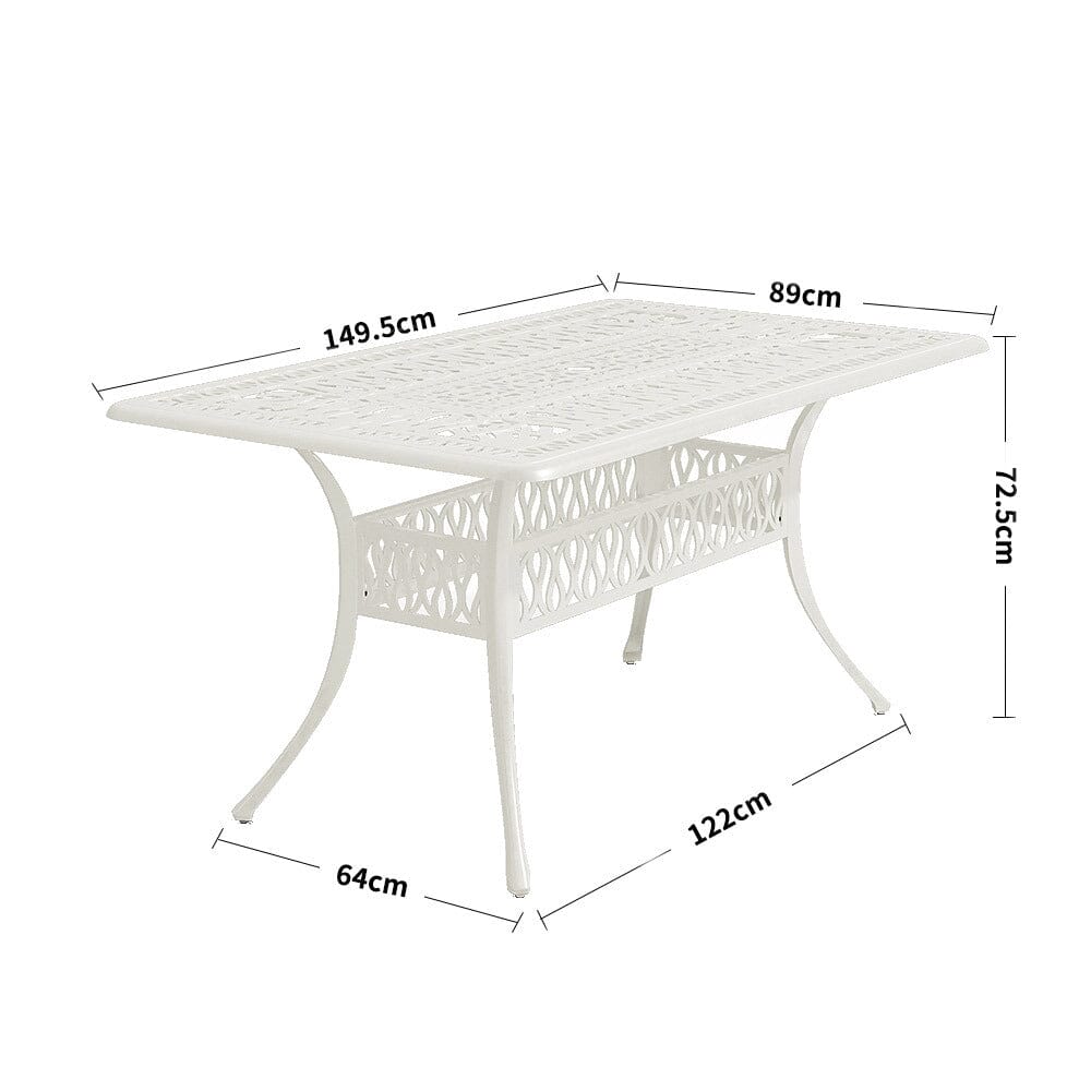 150cm Wide Garden Dining Table Hollow Cast Aluminium Tables White/Black Garden Dining Tables Living and Home