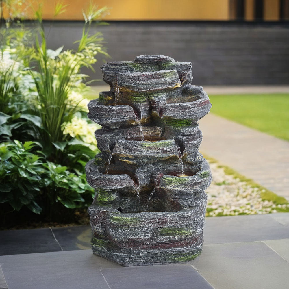 Faux Rock Garden Fountain with Lights