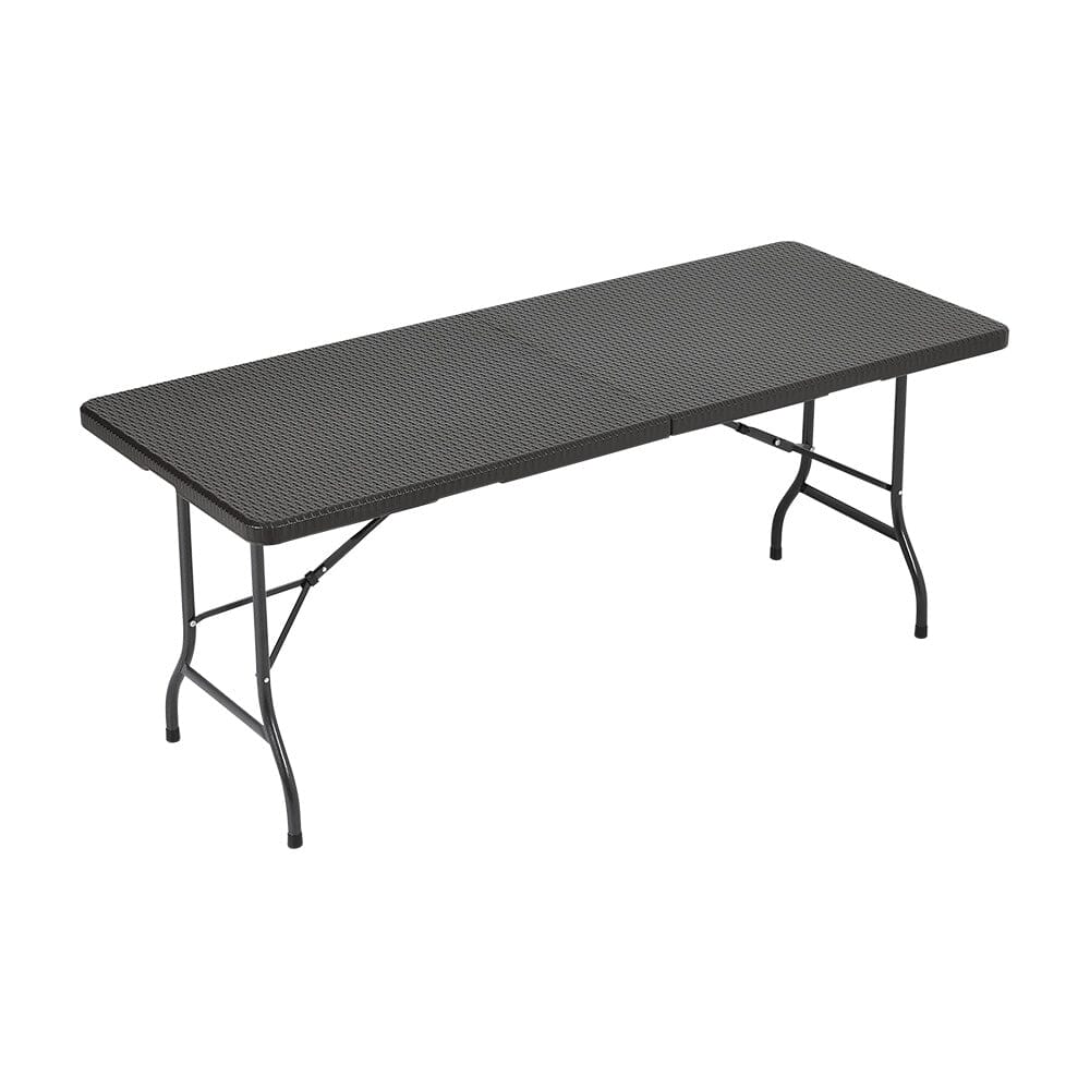 Black Rattan-Style Plastic Folding Table with Carry Handle – Foldable Outdoor Design