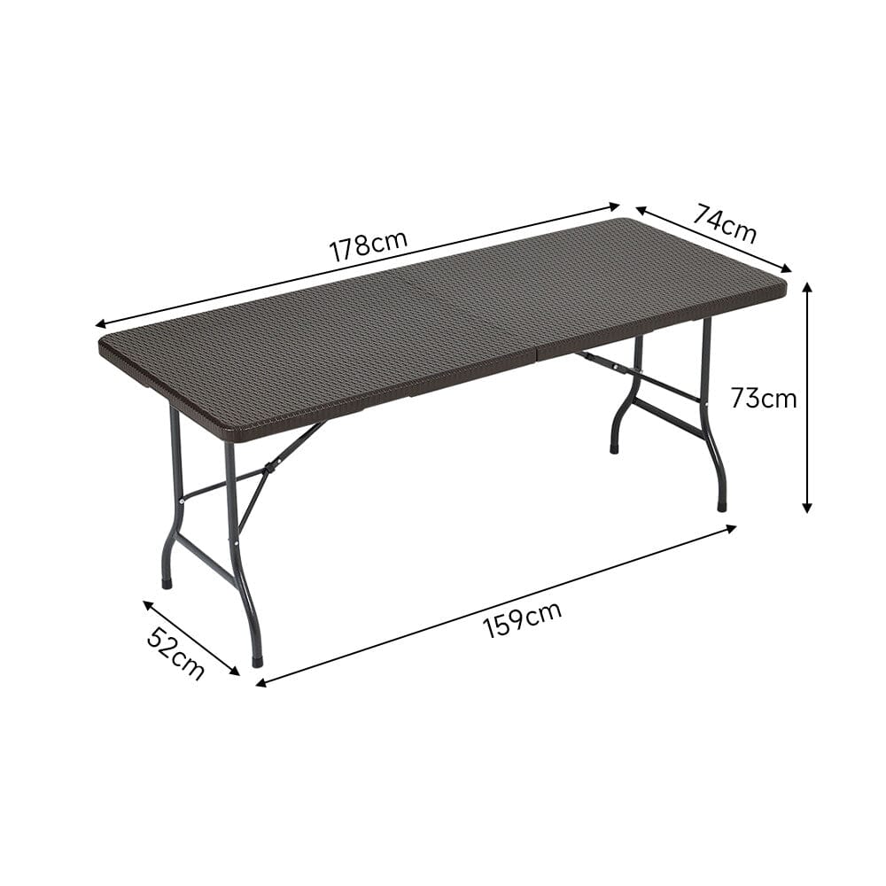 Dimension Diagram of 30x70 Inch Black Folding Rattan-Style Table – Measurements Included