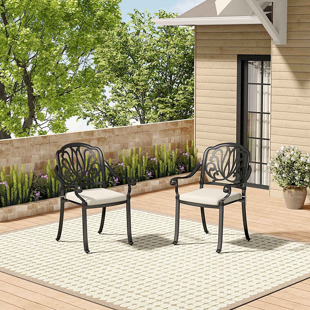 Set of 2 Outdoor Cast Aluminum Dining Chairs with Cushions Patio Side Chairs Living and Home
