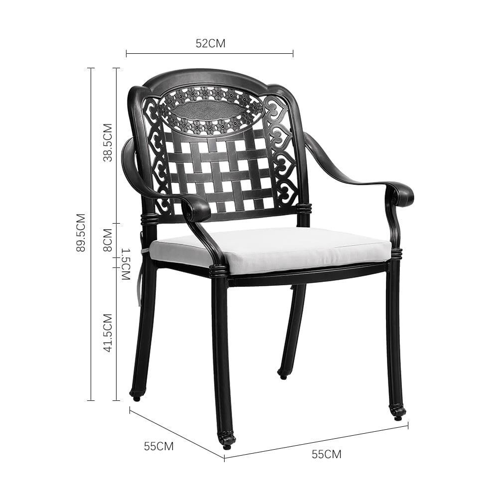 Set of 2 Outdoor Dining Chairs with Cushions Cast Aluminum Garden Seating Living and Home