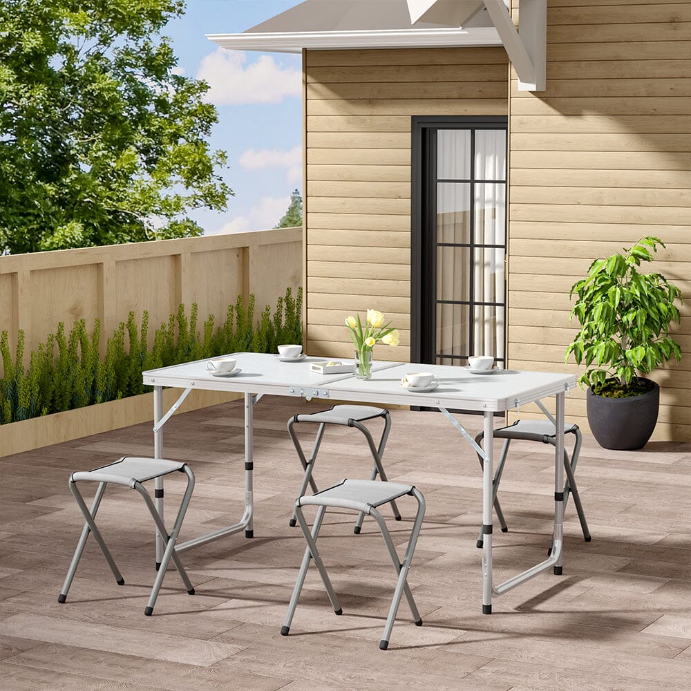 Portable Aluminium Folding Picnic Table with 4 Stools Garden Dining Sets Living and Home