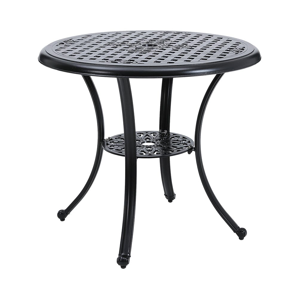 Black Cast Aluminum Round Patio Dining Table with Umbrella Hole Garden Dining Tables Living and Home