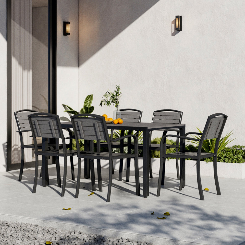 Grey Garden Wood Effect Patio Table with Parasol Hole