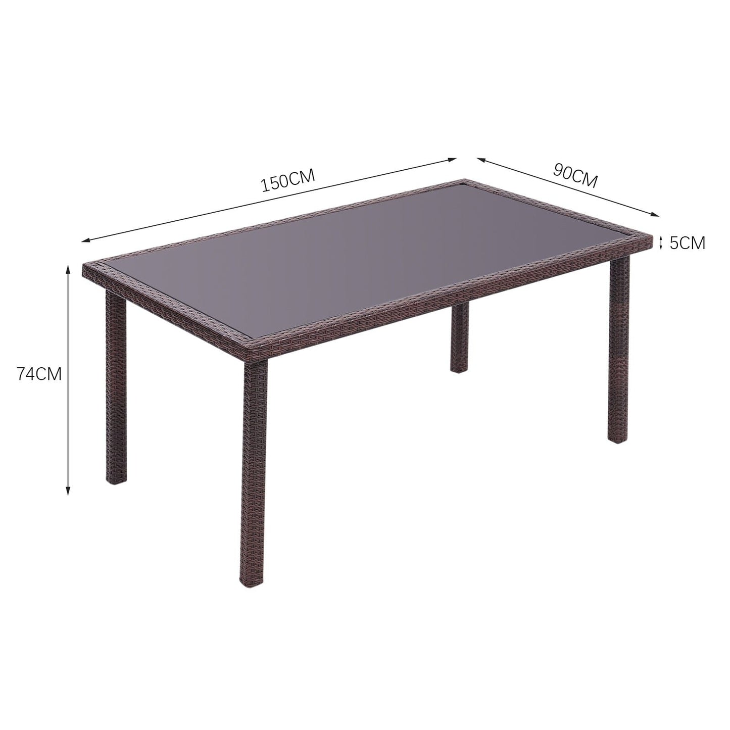 150cm Width Garden Table Dining Patio Outdoor Table Rectangle Table Black/Brown Garden Dining Tables Living and Home