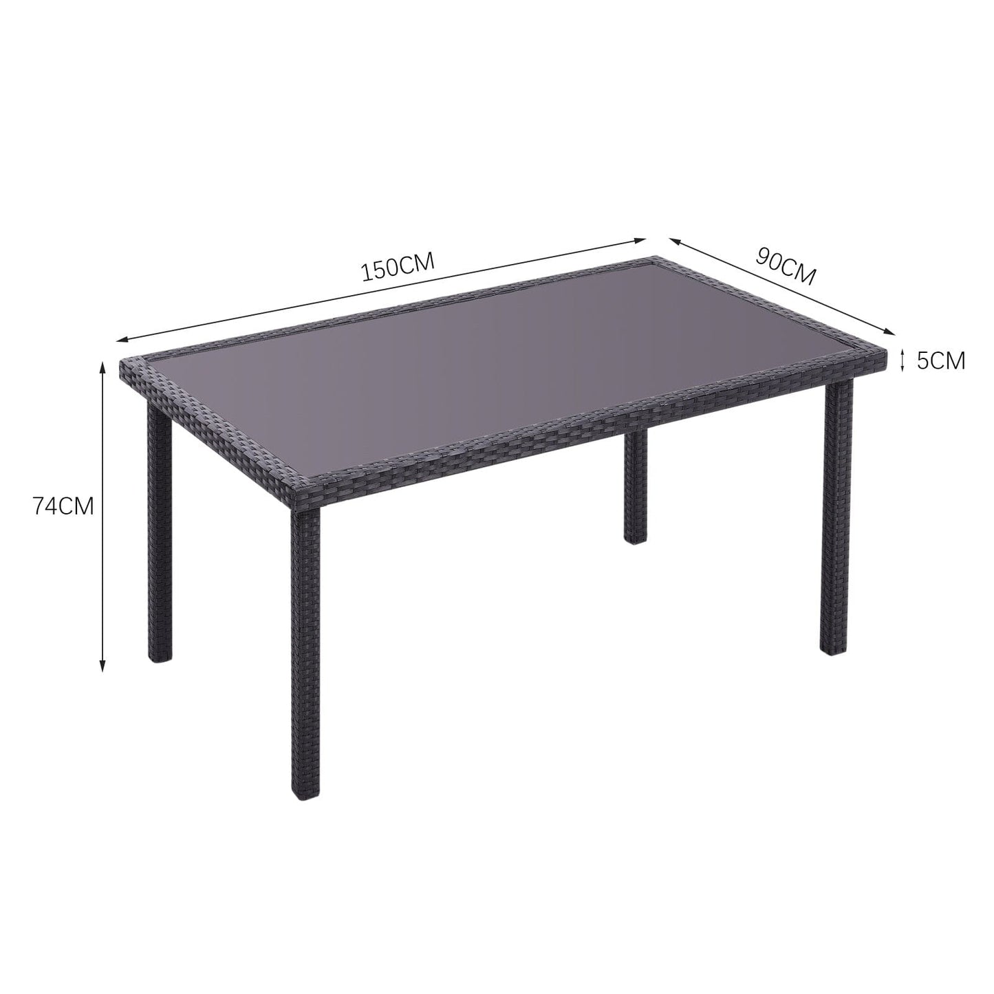 150cm Width Garden Table Dining Patio Outdoor Table Rectangle Table Black/Brown Garden Dining Tables Living and Home