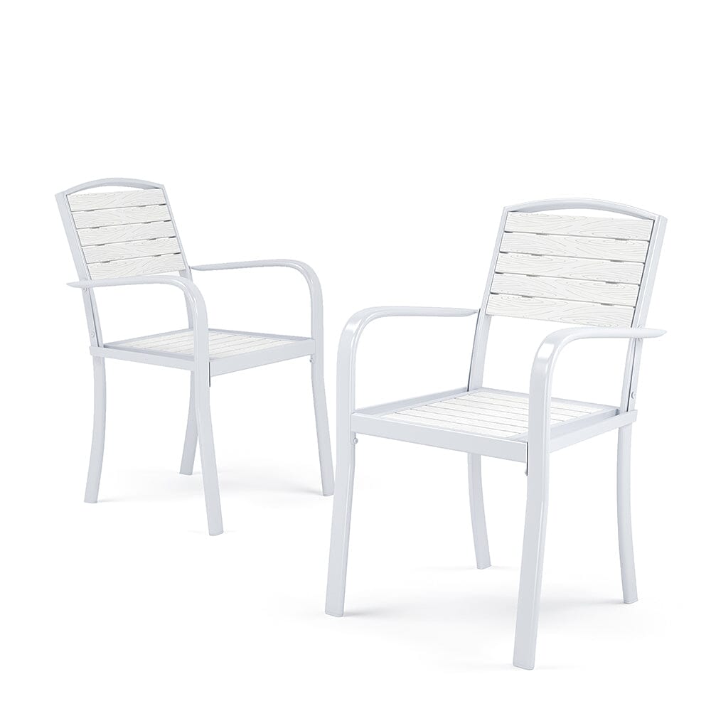 Set of 2/4 Garden Dining Armchairs with Metal Legs Patio Side Chairs Living and Home White Set of 2