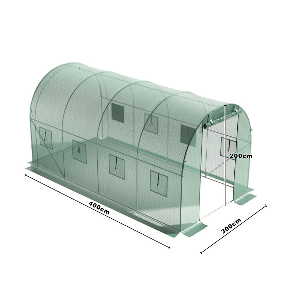 Dimensions of 4x3x2m Green Walk-in Greenhouse – Length, Width, and Peak Height Size Chart