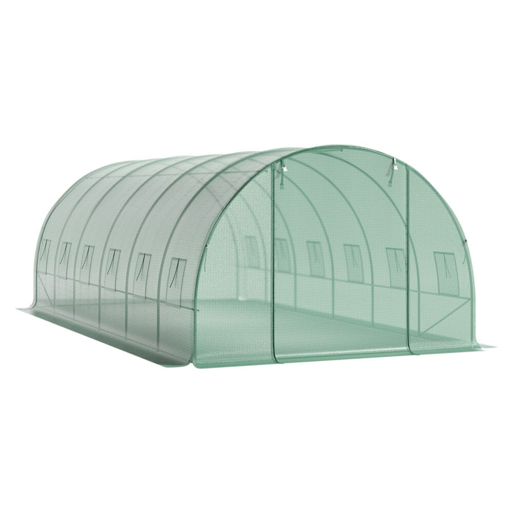 6x3x2m Green Metal Frame Greenhouse with Roll-Up Doors and Windows – White Background Product Shot
