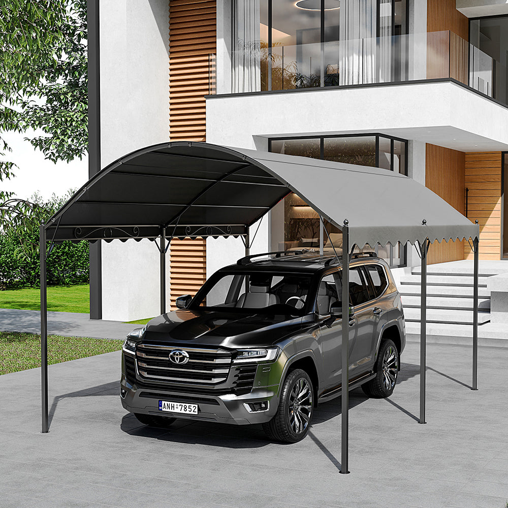 Modern Outdoor Patio with 102x118 inch Arched Pergola and Canopy - Installed in Garden Setting