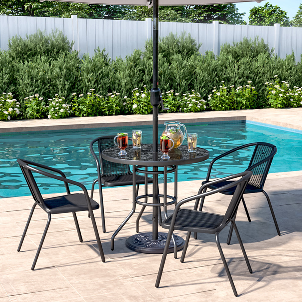 Black Garden Round/Square Marble Patio Table With Umbrella Hole