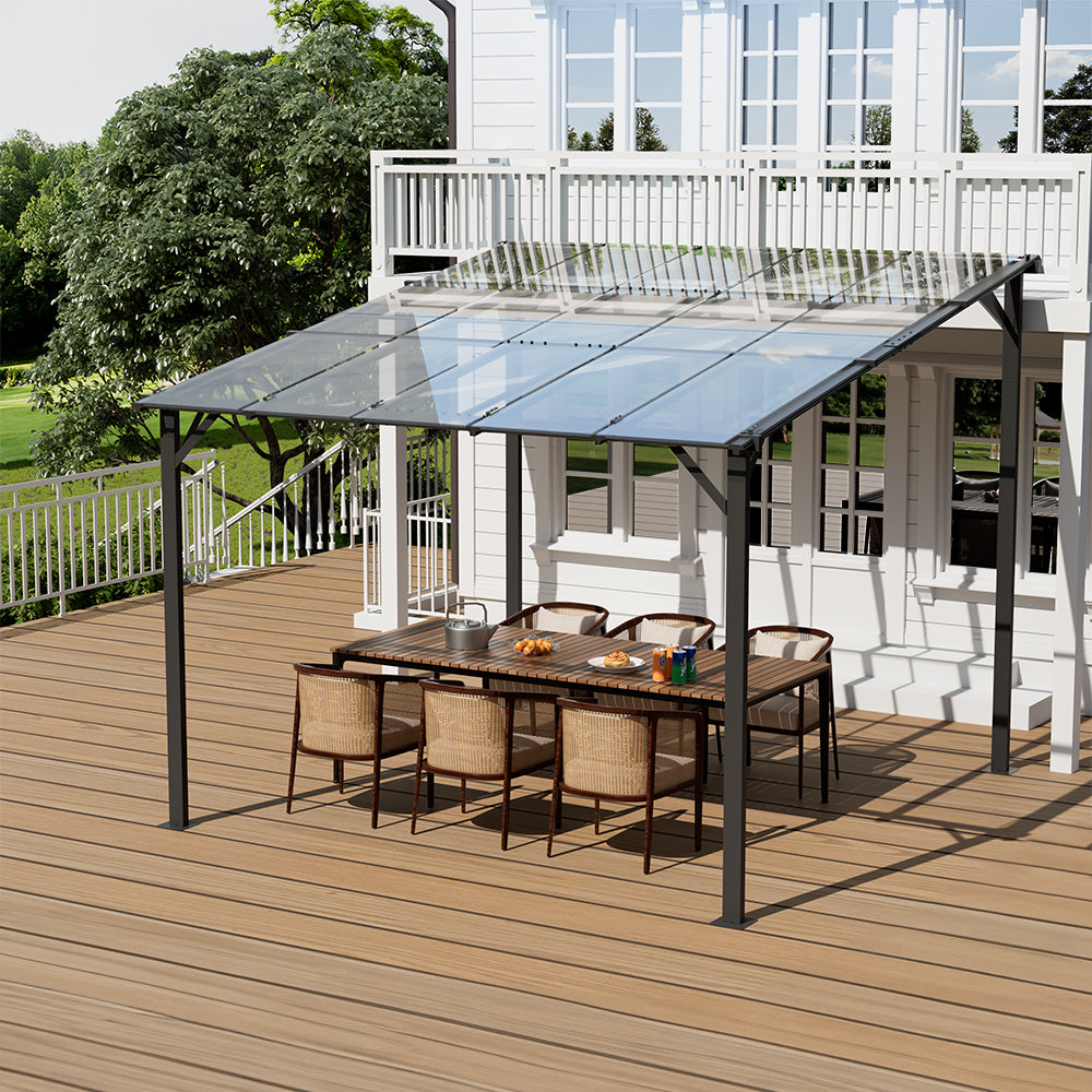 10x10ft Grey Wall-Mounted Retractable Canopy for Patio or Garden Shade