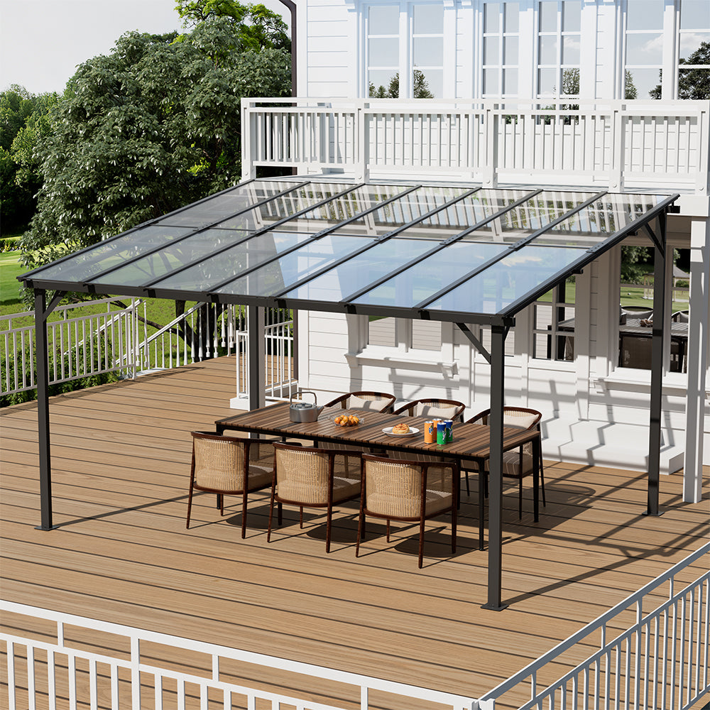 12x10ft Grey Wall-Mounted Retractable Canopy for Garden Patio Shade