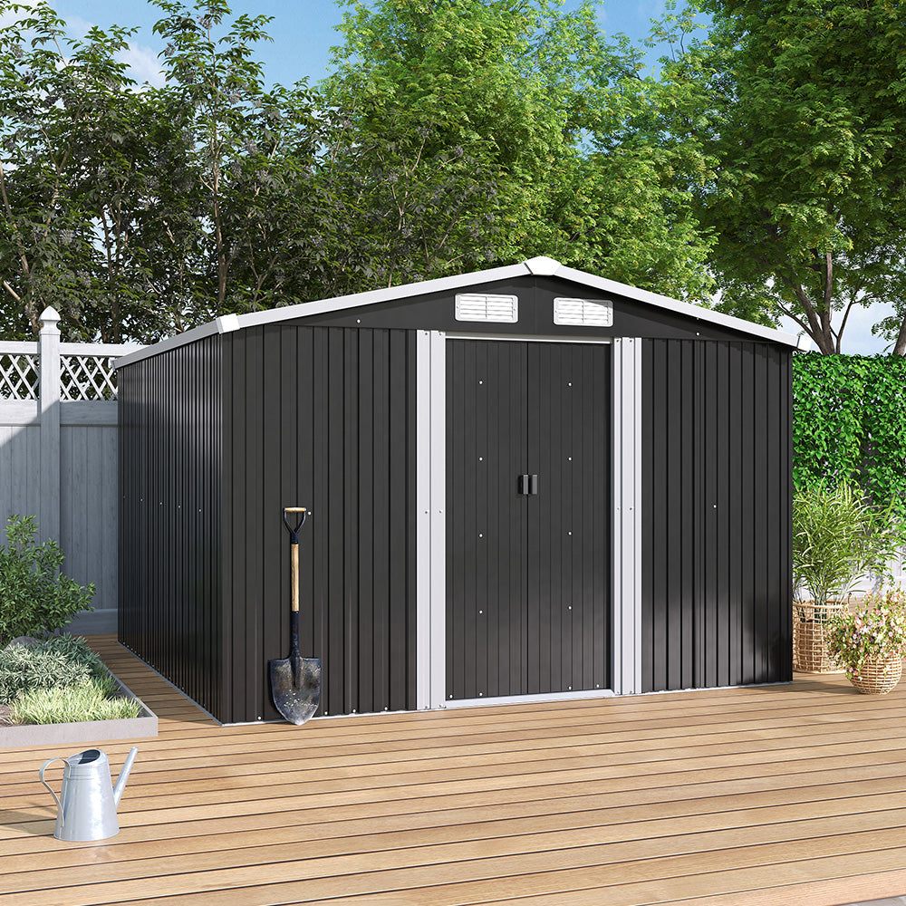 Black 8x8ft Garden Shed with Closed Doors – Sleek Metal Storage for Backyard