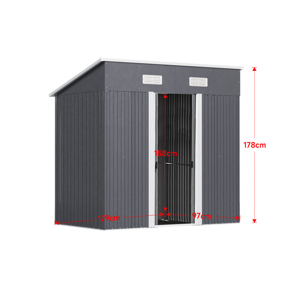4x6ft Garden Steel Storage Shed with Sloped Top