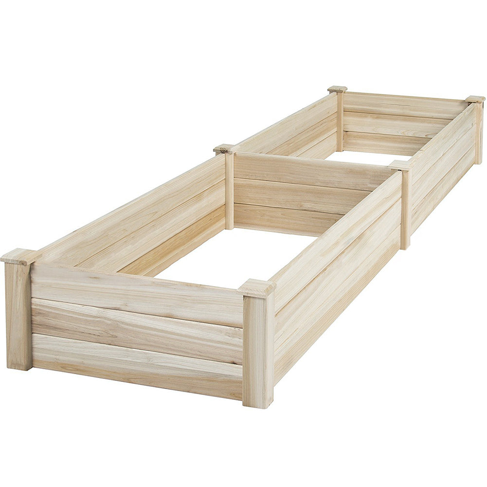 Solid Wood Raised Garden Bed with 2 Compartments on white background - Durable and eco-friendly outdoor garden planter