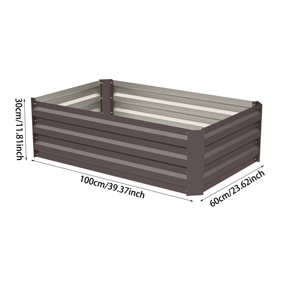 Dimensions of Galvanized Steel Square Raised Garden Bed in Brown, 100cm W x 100cm D x 30cm H - Ideal for large garden spaces