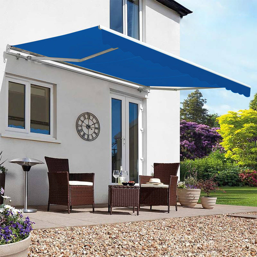 Retractable Patio Awning - Manual Shelter - Blue Patio Awnings Living and Home