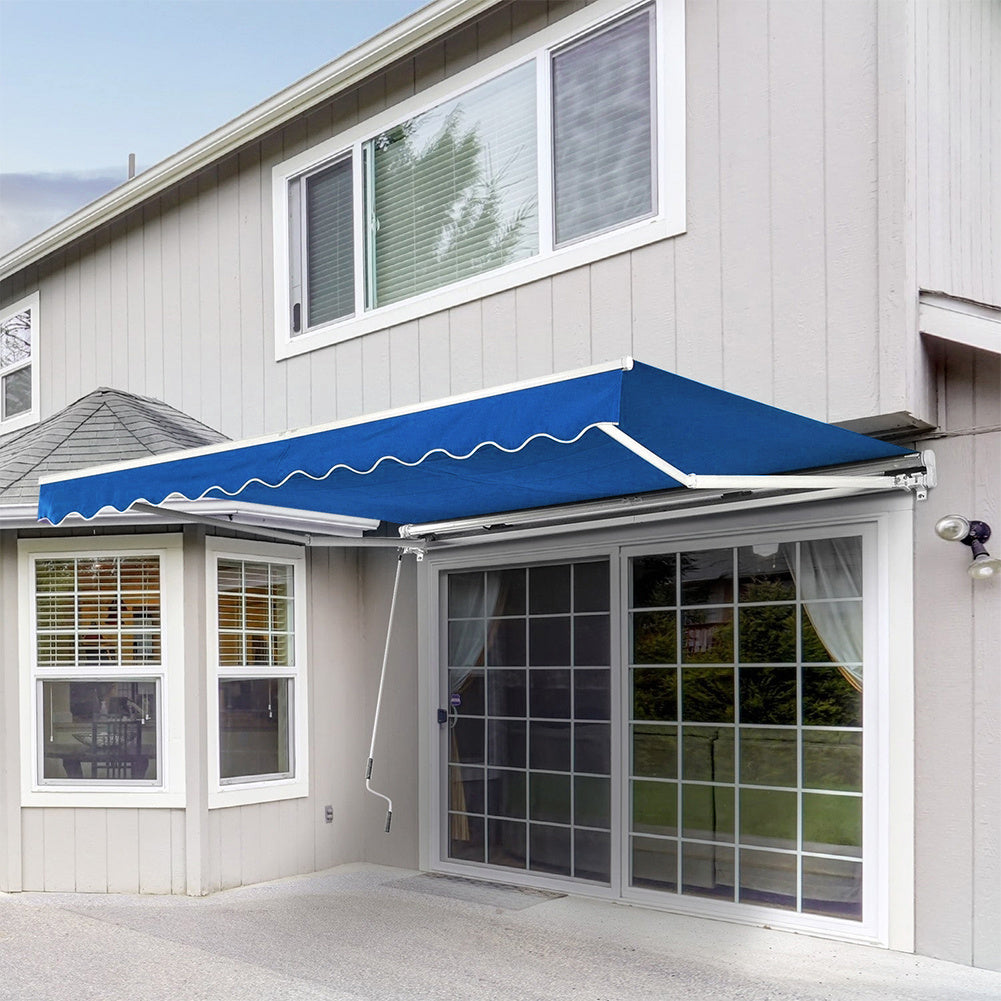 Retractable Patio Awning - Manual Shelter - Blue Patio Awnings Living and Home