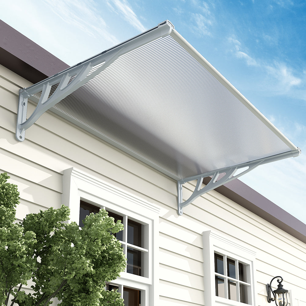 100cm White Door Window Awning Rain Cover with Aluminum Frame – Weather Protection Canopy for Outdoor Entrances