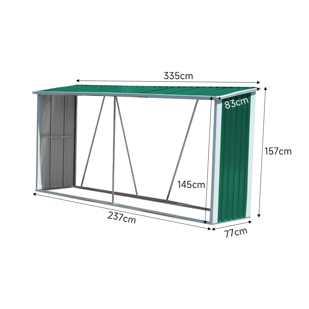 Dimensions of 11x3ft Green Lean-to Metal Storage Shed – Size Chart and Measurements