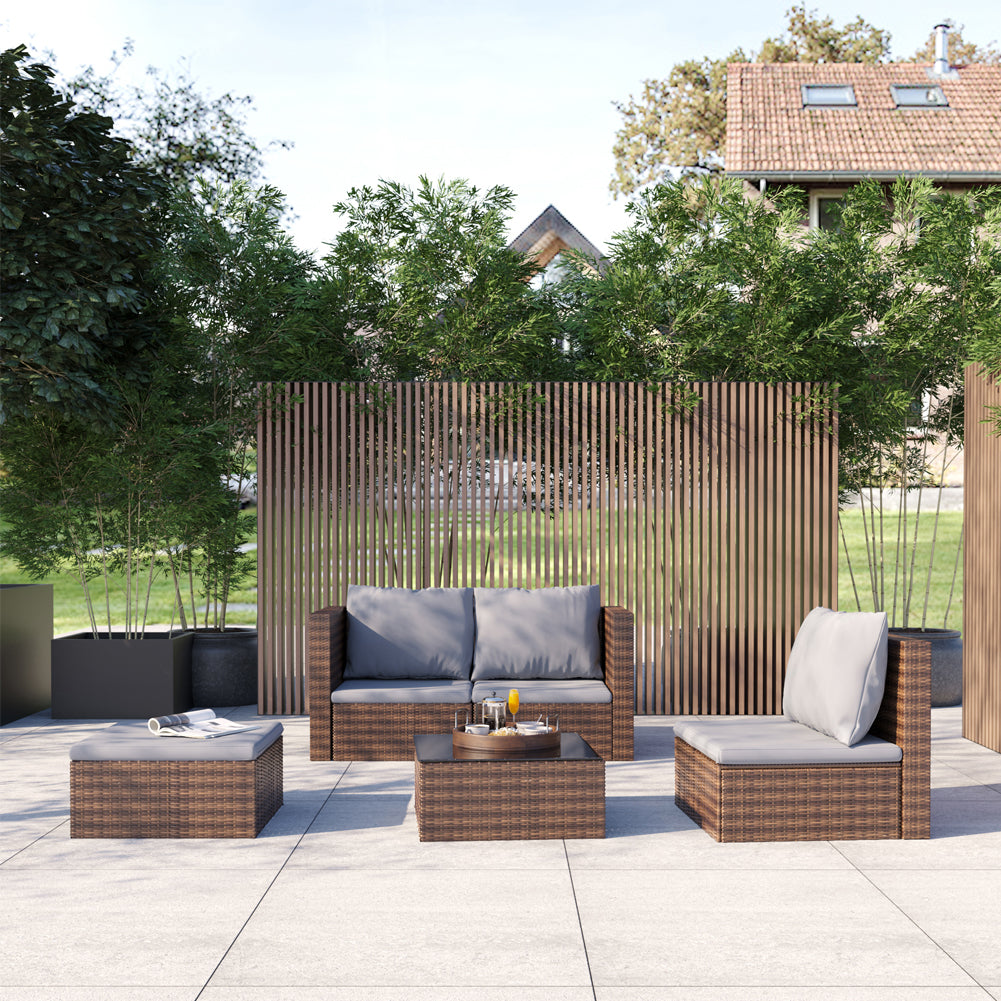 5-Piece Outdoor Wicker Sofa Set in Garden Setting – Comfortable and Weather-Resistant