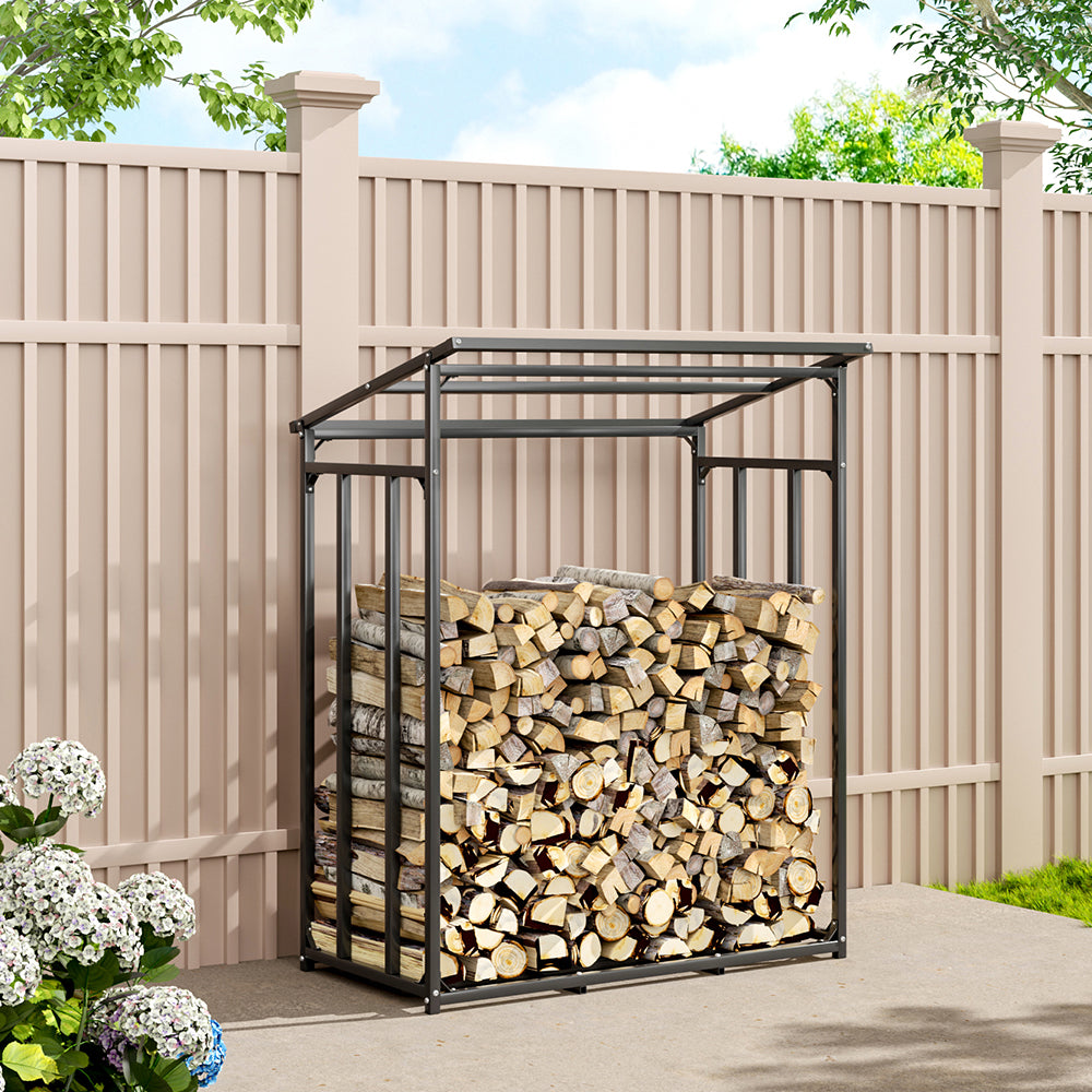 L Size Large Firewood Rack with PE Cover – Heavy-Duty Outdoor Log Holder with Roof Shelter