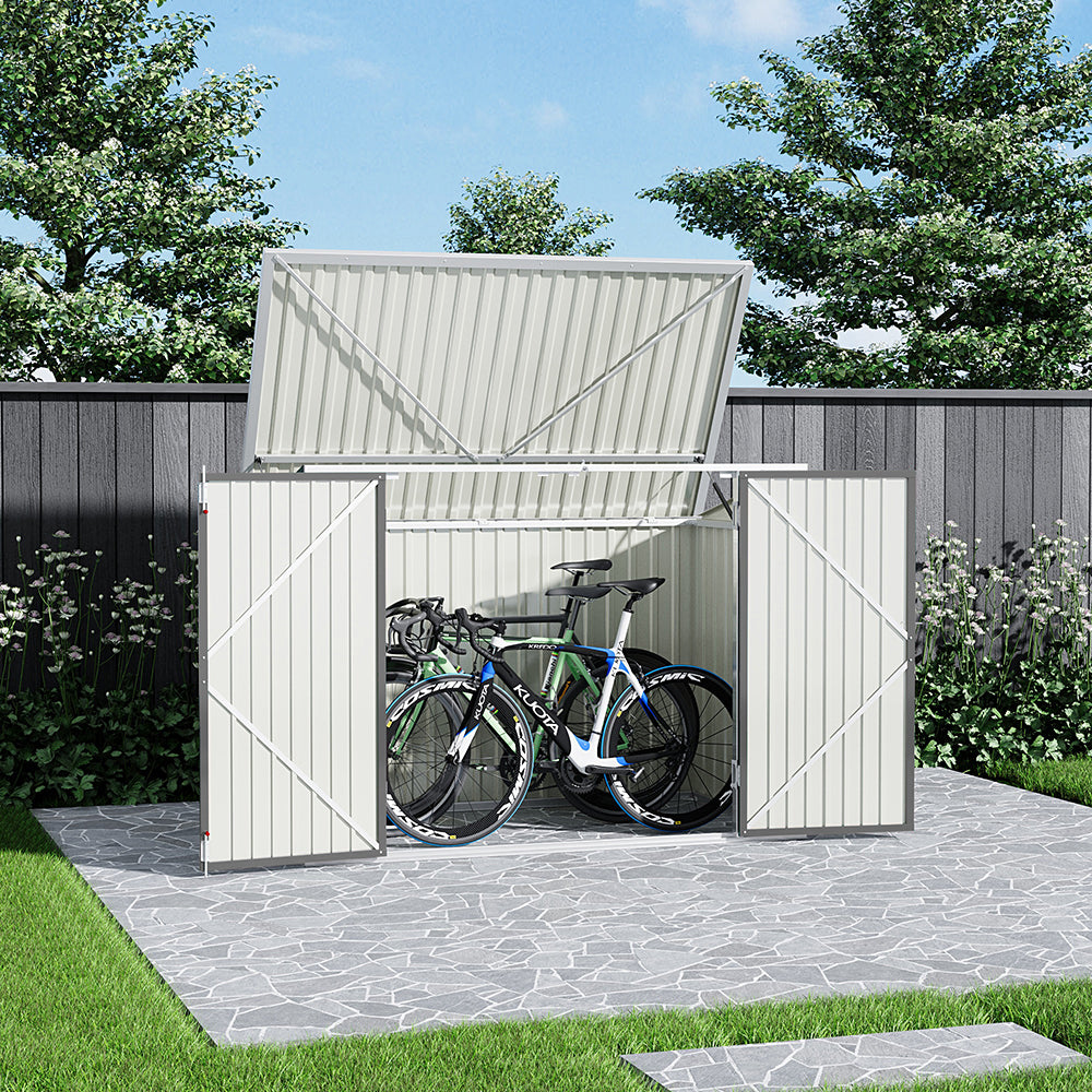 6x3ft Grey Lockable Steel Garden Bin Storage Shed – Outdoor Waste Container Organizer