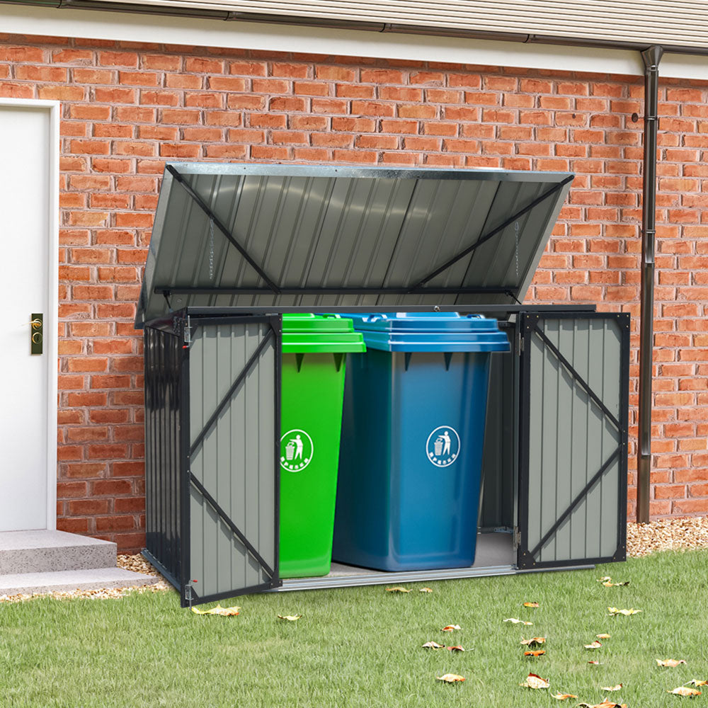 6x4ft Black Garden Steel Bin Storage Shed
