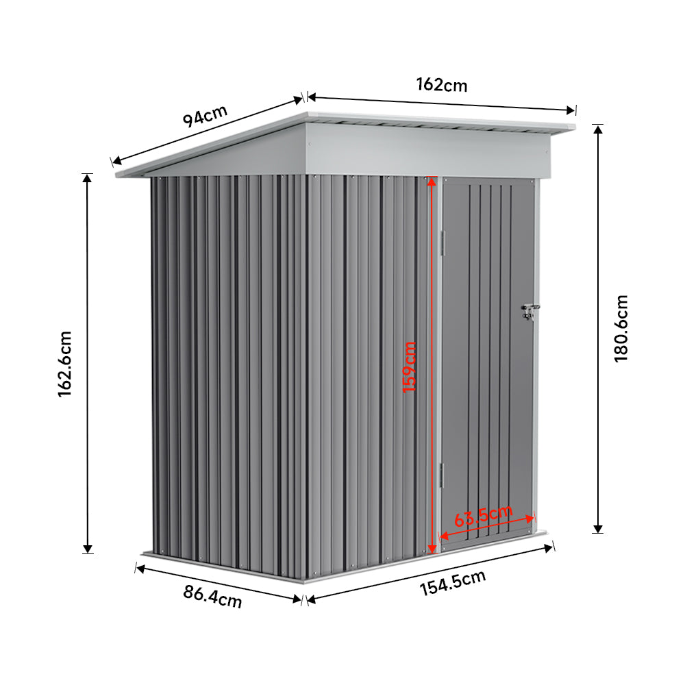 5x3ft Grey Outdoor Metal Storage Shed with Lockable Door