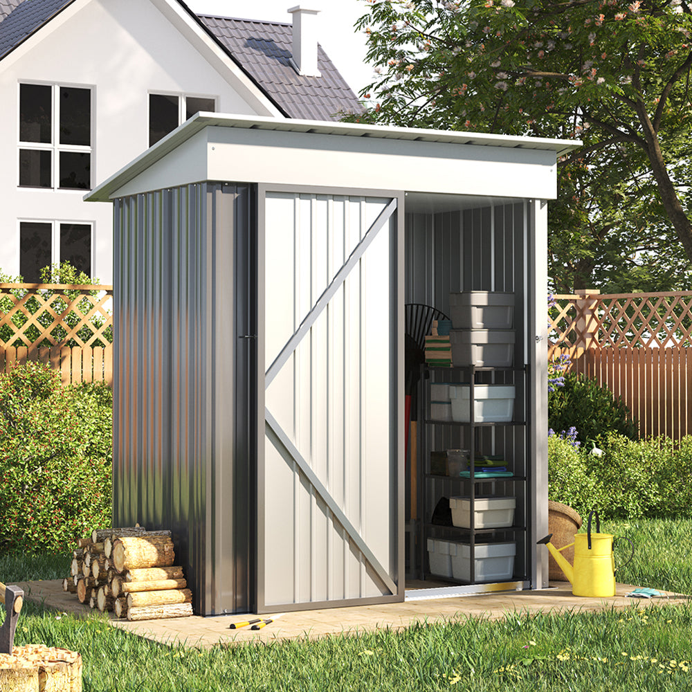5x3ft Grey Outdoor Metal Storage Shed with Lockable Door
