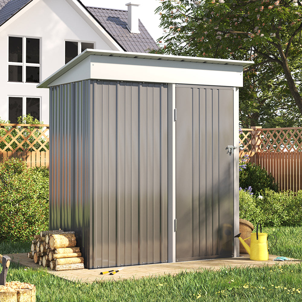 5x3ft Grey Outdoor Metal Storage Shed with Lockable Door