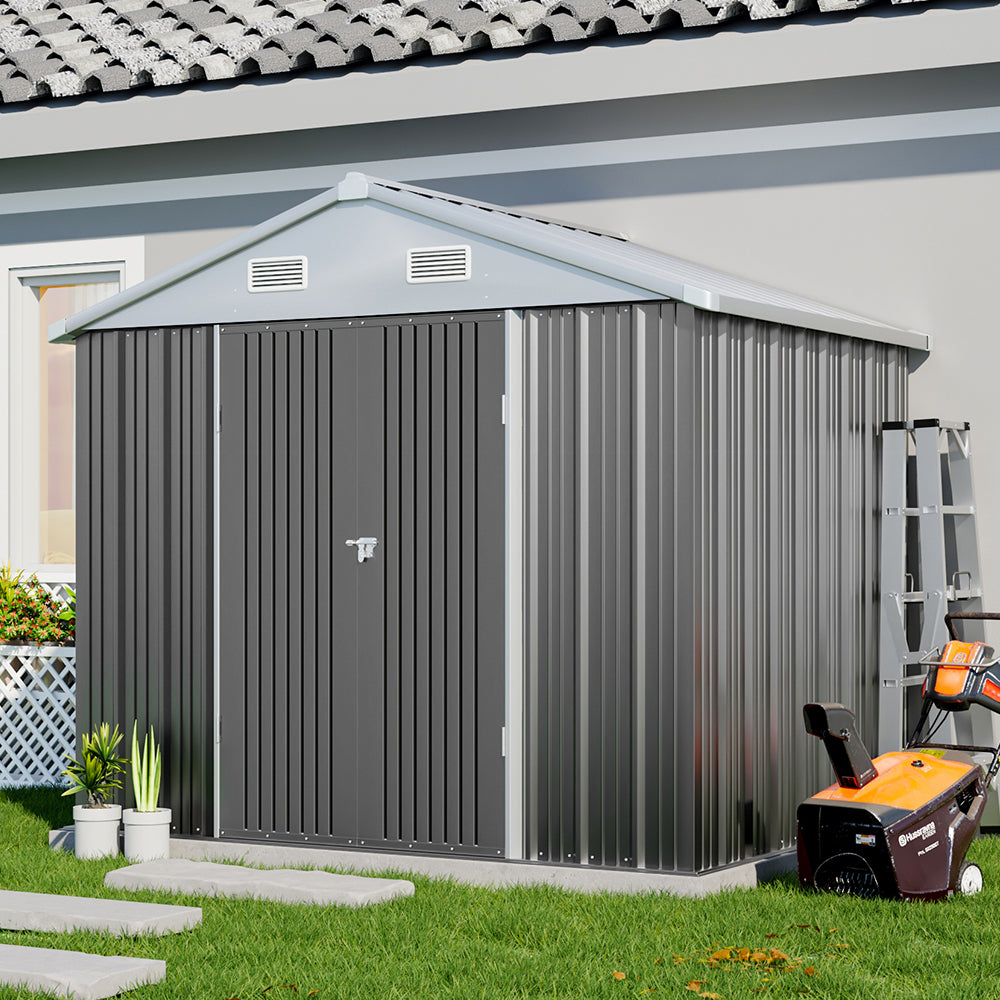 8x6ft Lockable Metal Garden Shed in Backyard – Secure and Durable Outdoor Storage