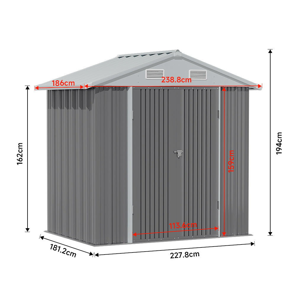 Dimensions Diagram of 8x6ft Gray Metal Storage Shed – Outdoor Steel Shed with Lockable Door