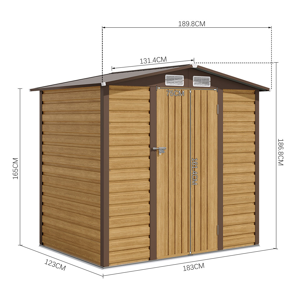 6x4ft Brown Garden Galvanized Steel Storage Shed