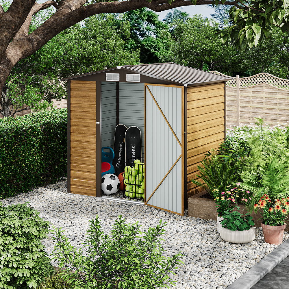 6x4ft Brown Garden Galvanized Steel Storage Shed
