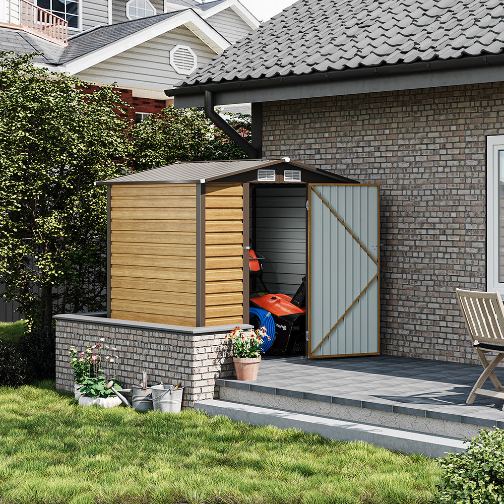 6x4ft Brown Garden Galvanized Steel Storage Shed