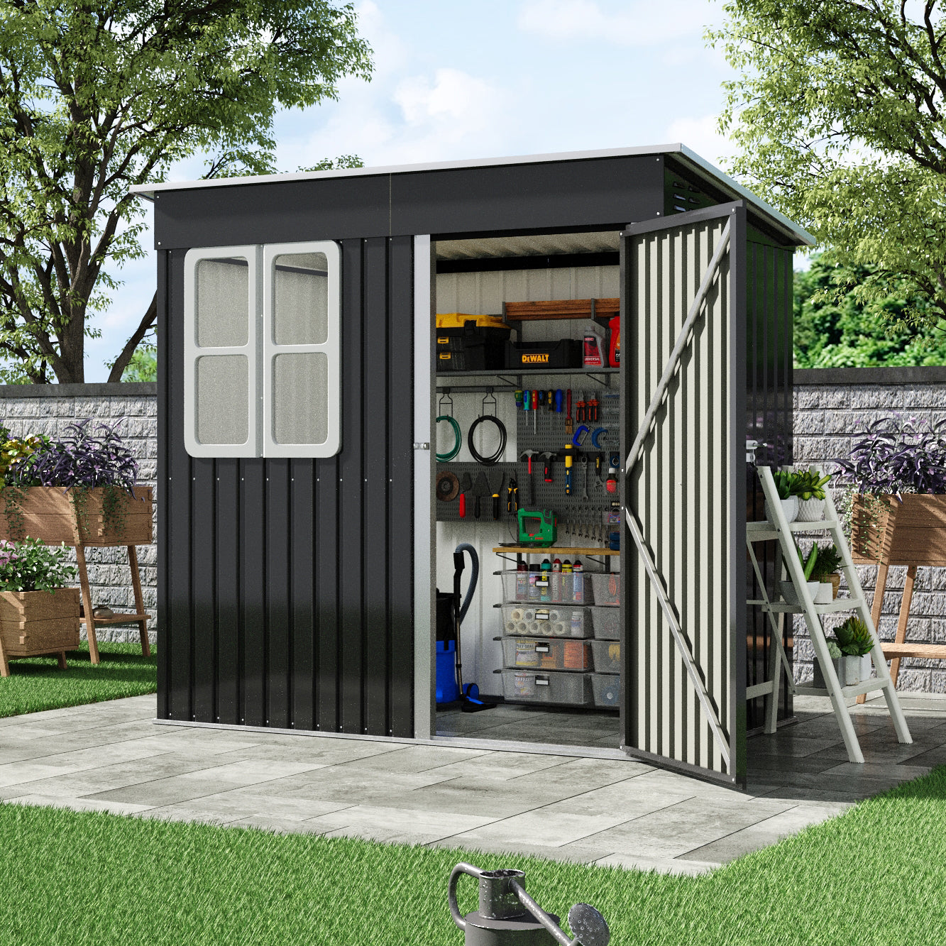7x4ft Charcoal Black Outdoor Garden Storage Shed