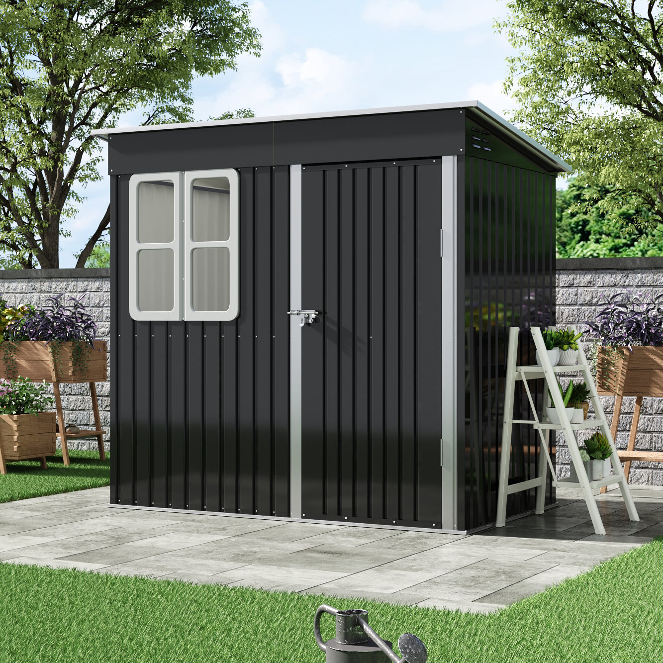 7x4ft Charcoal Black Outdoor Garden Storage Shed