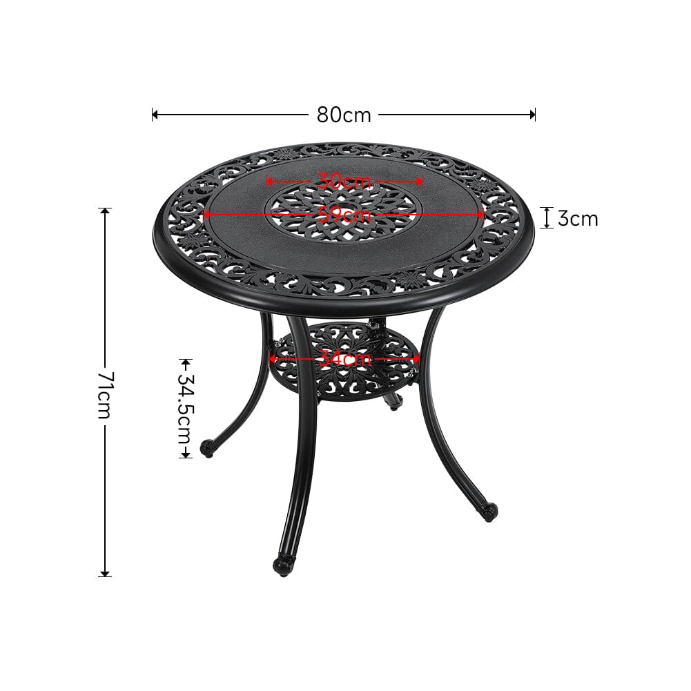 Black Cast Aluminum Round Patio Dining Table with Umbrella Hole Garden Dining Tables Living and Home