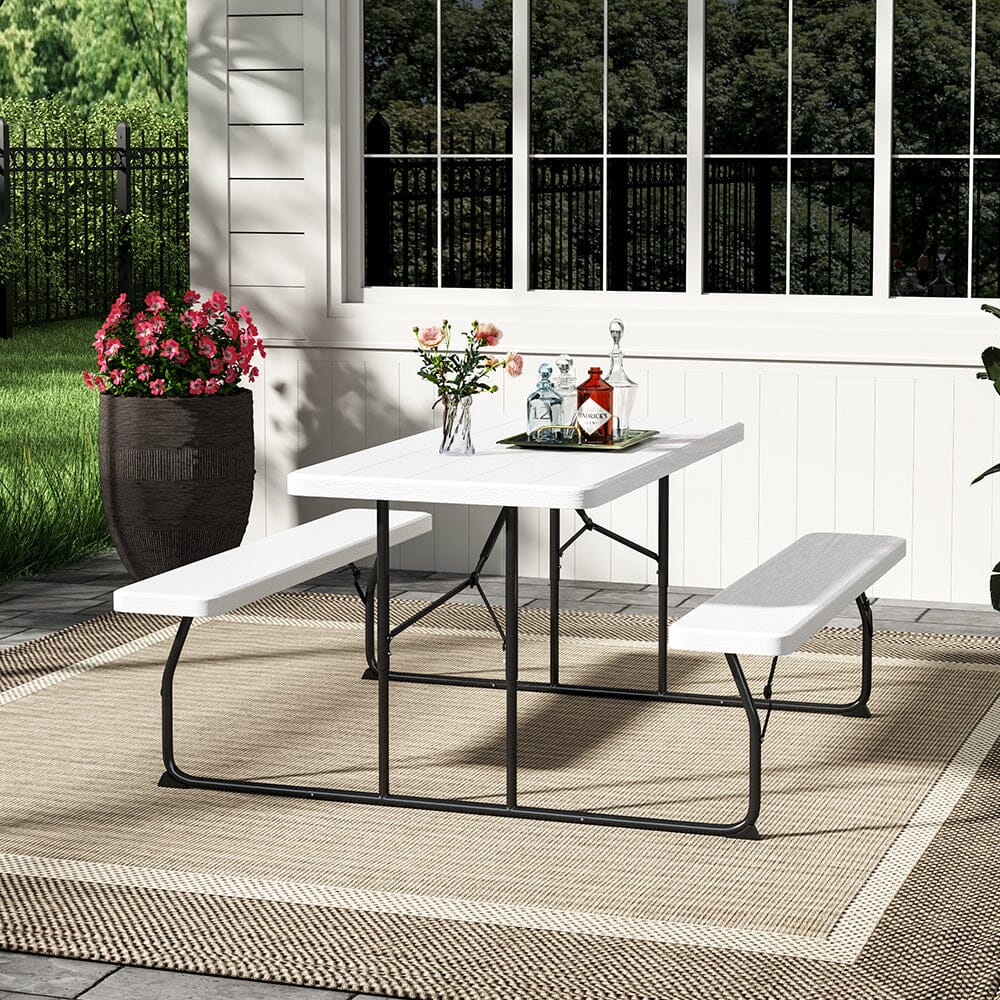 151cm W Foldable Picnic Table and Bench Set Garden Dining Tables Living and Home White