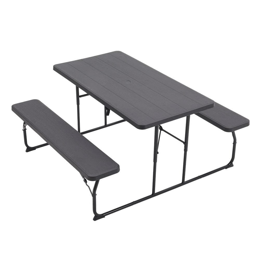 180cm Foldable Picnic Table and Bench Set with Parasol Hole Black/White Living and Home