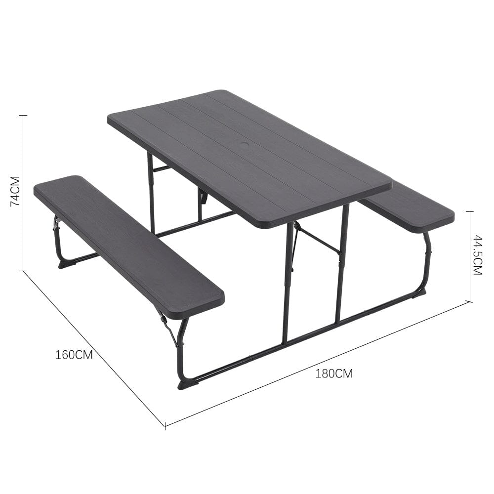 180cm Foldable Picnic Table and Bench Set with Parasol Hole Black/White Living and Home