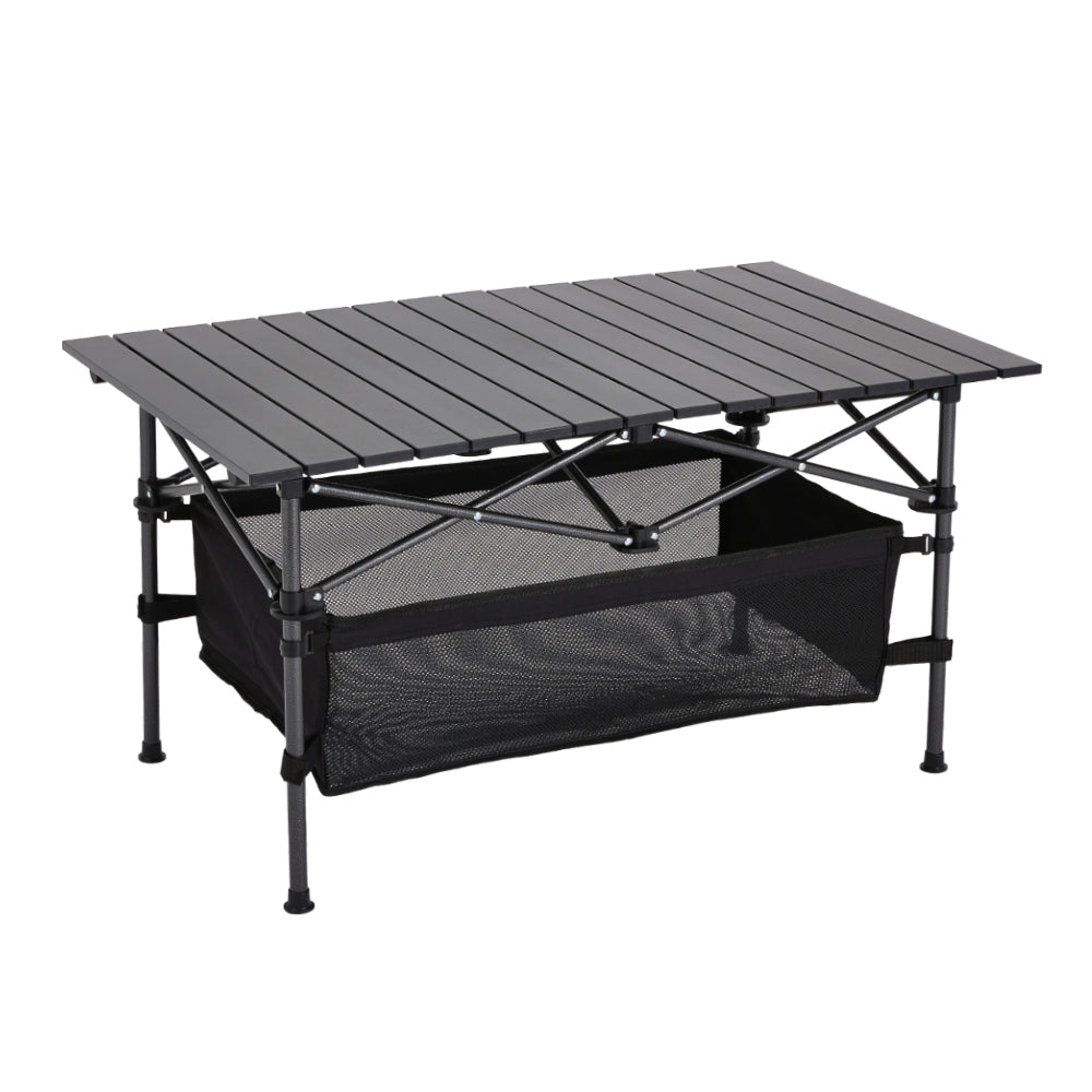 Folding Camping Table with Adjustable Height and Storage Basket
